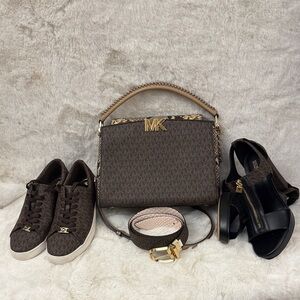 Michael Kors MK Logo heels with Gold Hardware w/ free handbag and sneakers.